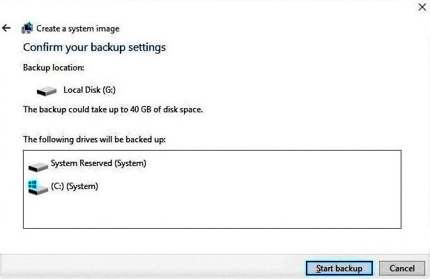 Confirm Windows 10 OS Backup